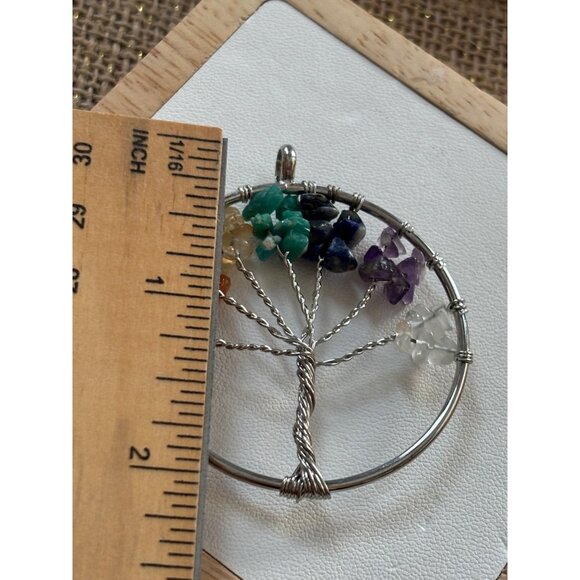 Tree Of Life Wire-Wrapped Pendant With Chakra Healing Gemstones - Picture 3 of 7